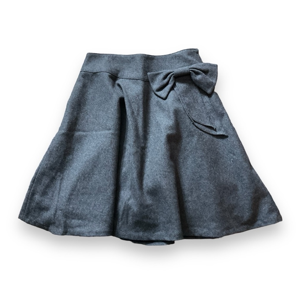 Vintage Skirt Wool Circle Skater Midi Bow Grey Winter A Line Tweed Lined Size‎ M